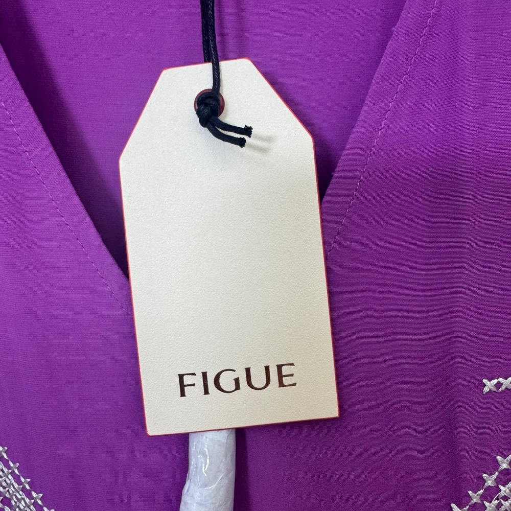 NEW Figue Dress Kaftan XS Purple Peacock Embroidered Maxi Spring Wedding Guest - Picture 6 of 14